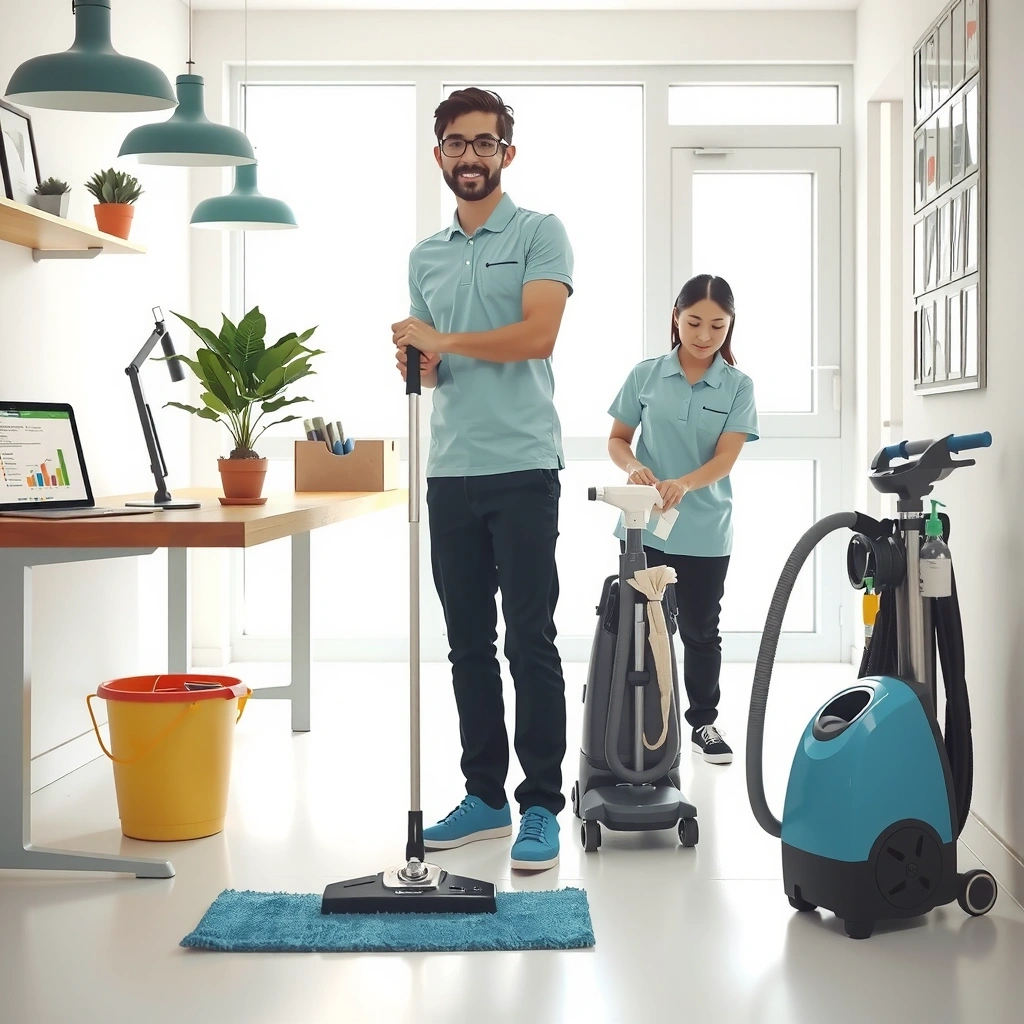 Professional cleaning service team at work