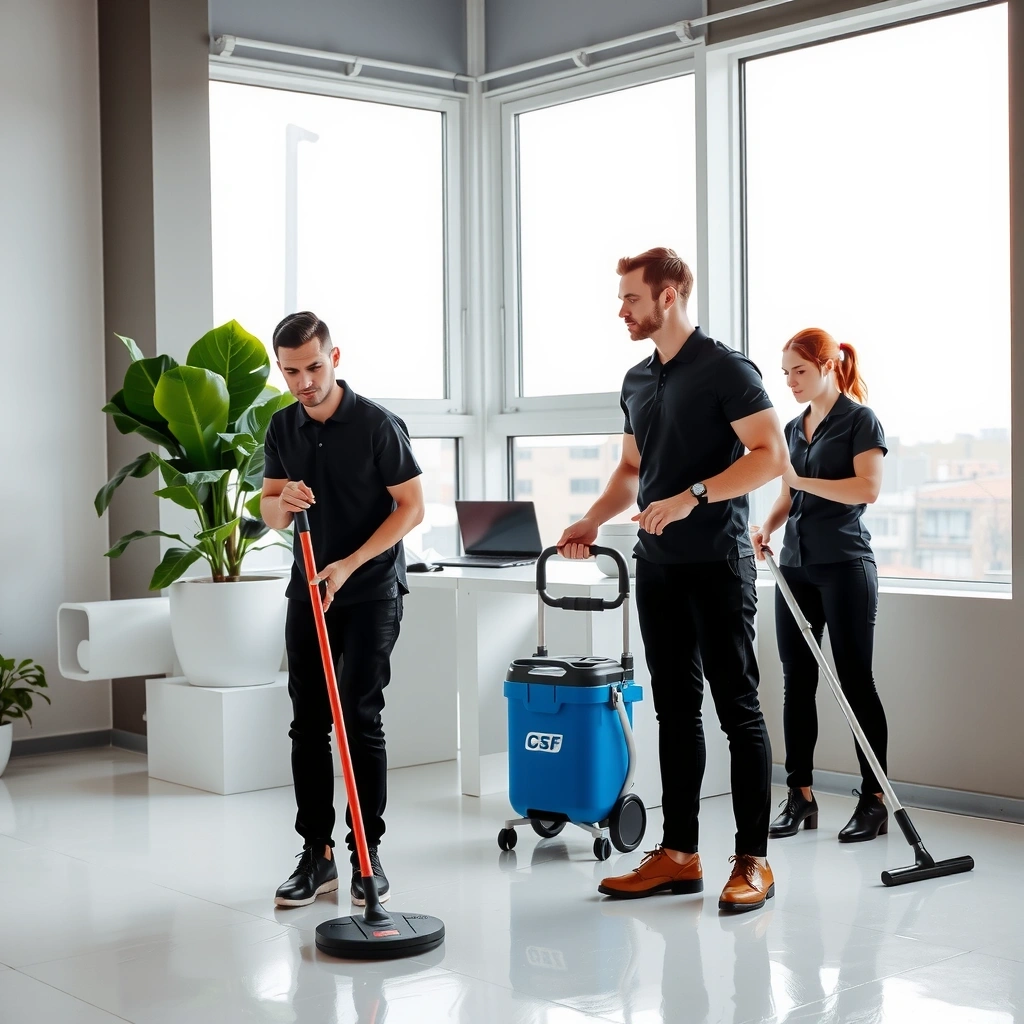 Professional cleaning team at work